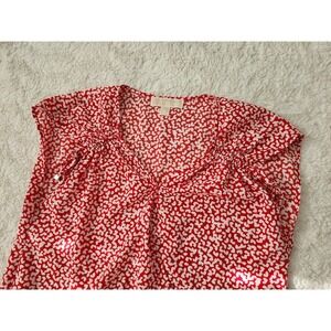 Michael Kors Women's Medium Red & White Heart Print V-Neck Blouse Ruched...